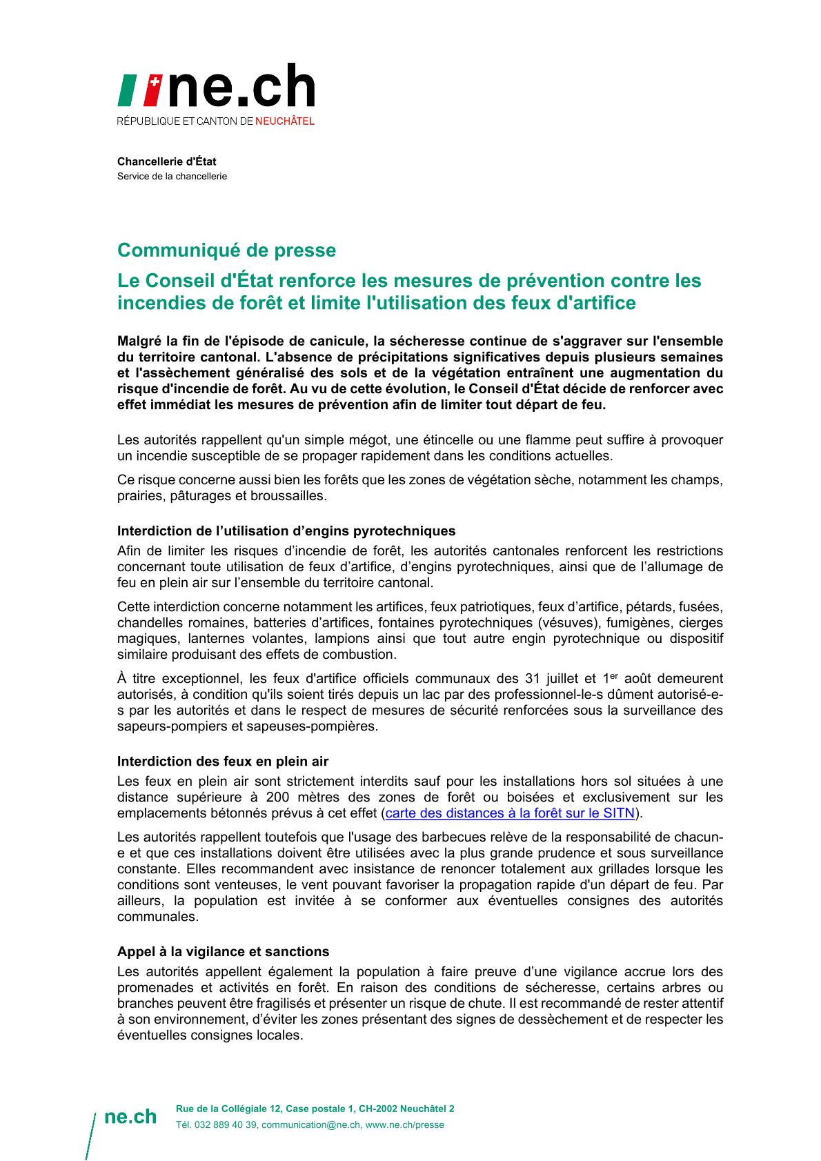 Le Conseil d'État renforce les mesures de prévention contre les incendies de forêt et limite l'utilisation des feux d'artifice