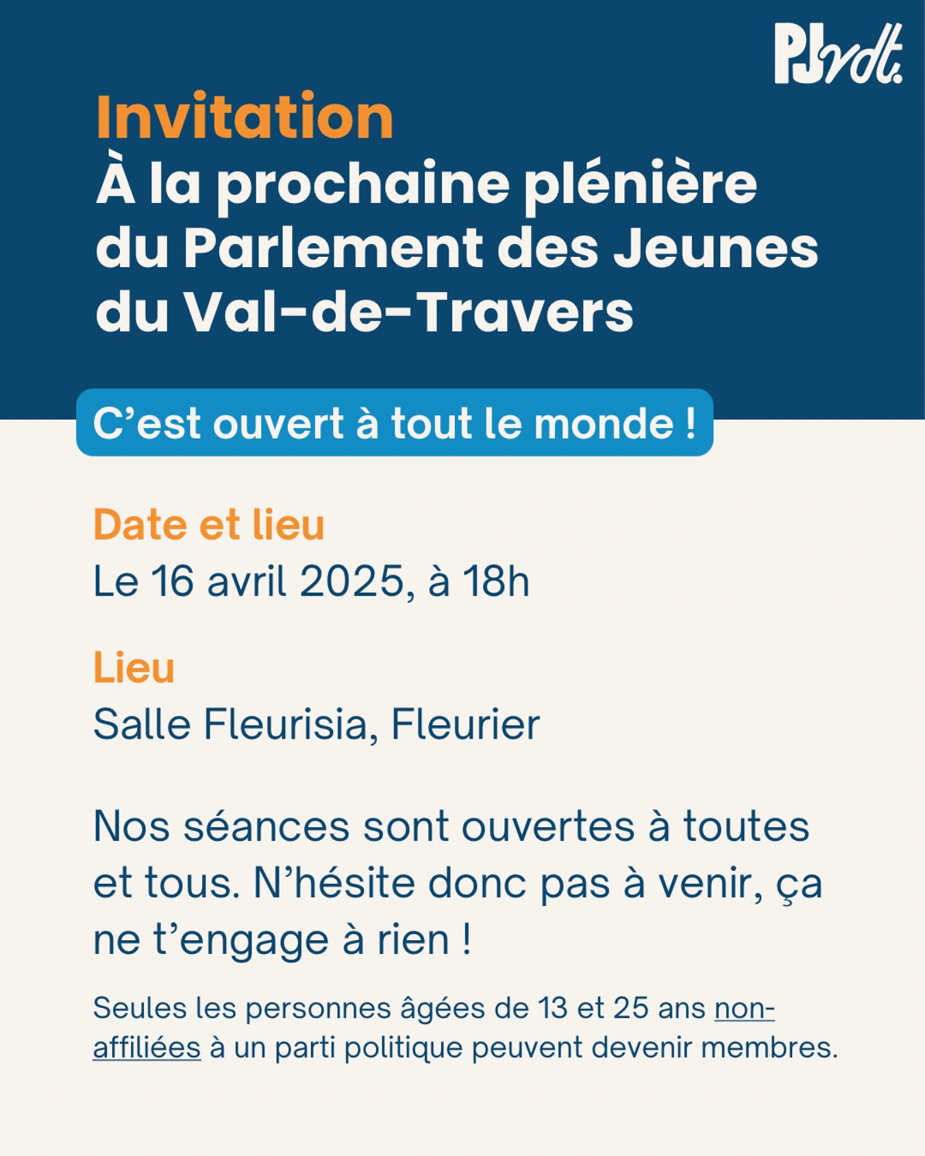 Information du Parlement des Jeunes du Val-de-Travers