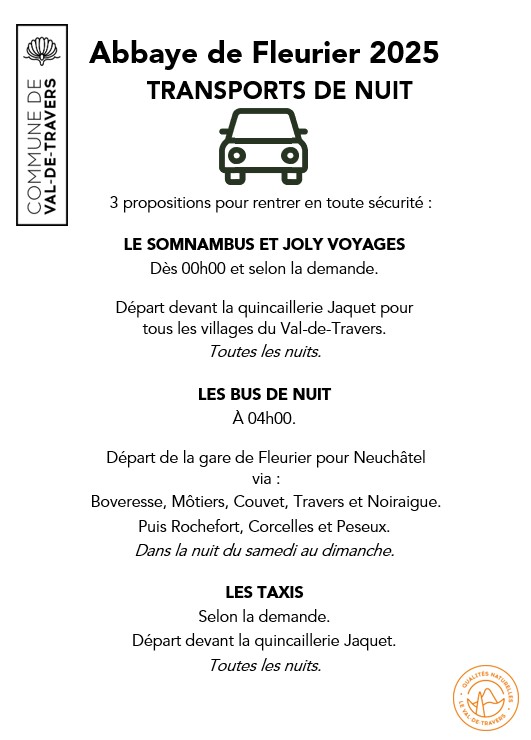 Abbaye de Fleurier - Transports de nuit