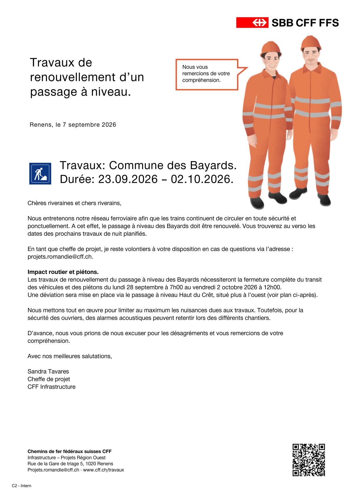CFF - Avis de travaux - Les Bayards