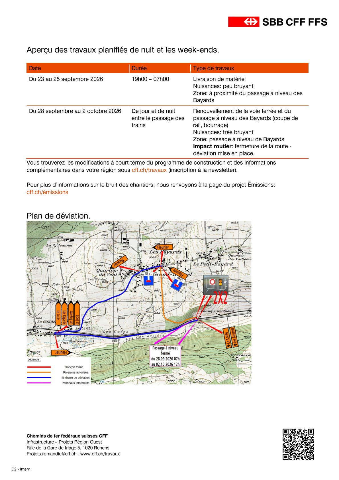 CFF - Avis de travaux - Les Bayards