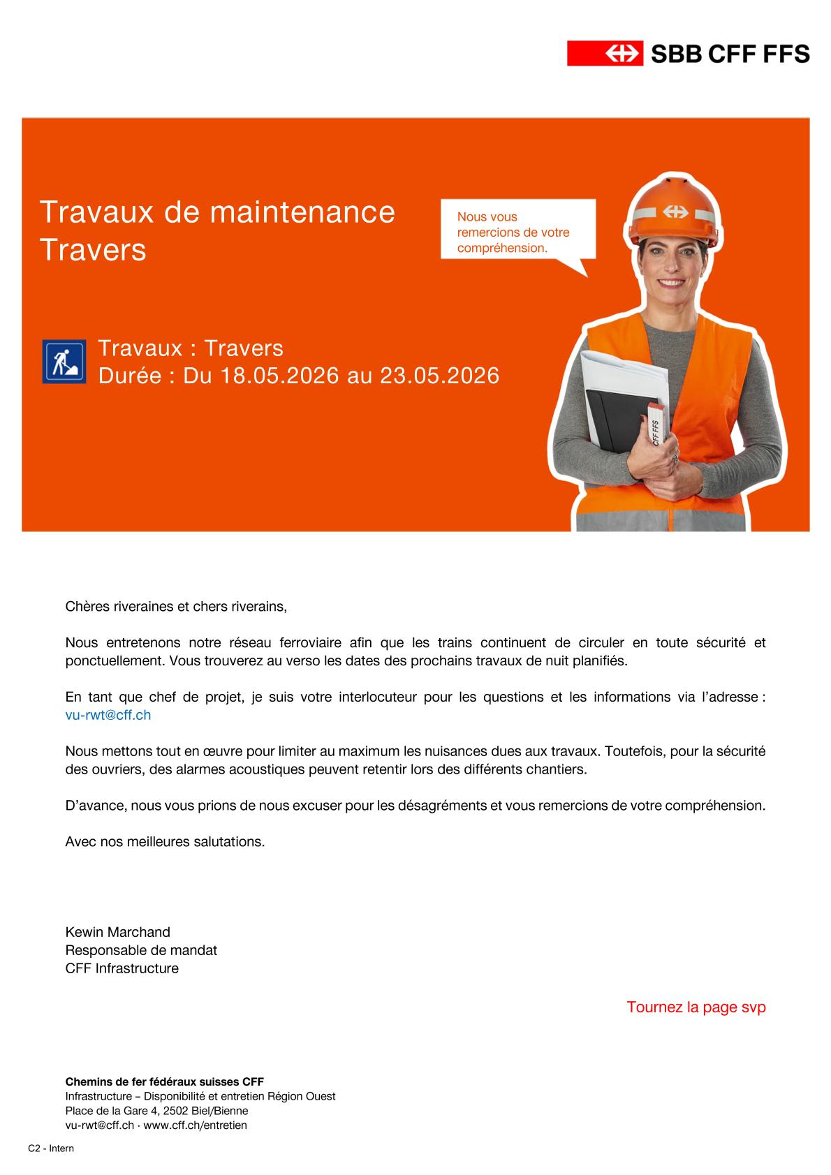 Travaux CFF à Travers