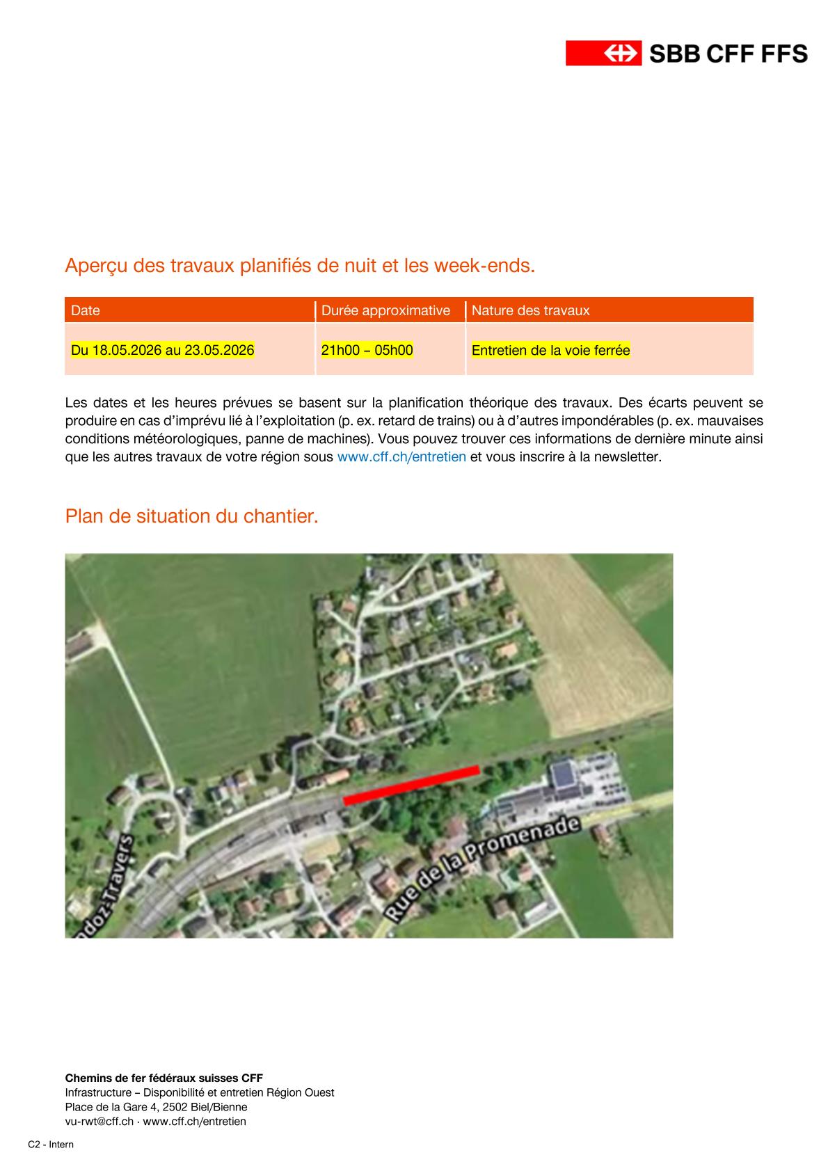 Travaux CFF à Travers