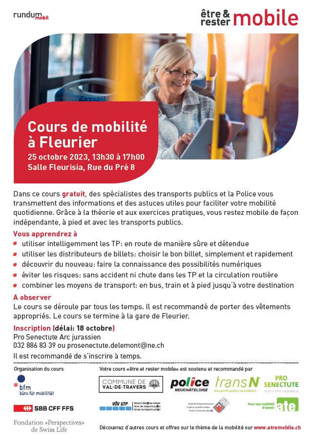 Cours de mobilité « être et rester mobile » Val-de-Travers 2023