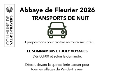 Abbaye de Fleurier 2026 - Transports de nuits 