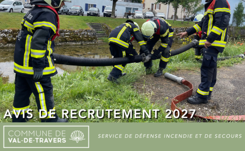 Avis de recrutement 2027 pour les communes de Val-de-Travers, de La Côte-aux-Fées et des Verrières